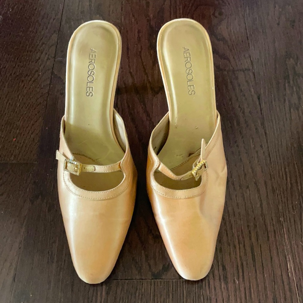 Gold satin mules